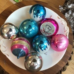 Eight Vintage Pink and Blue Ornaments